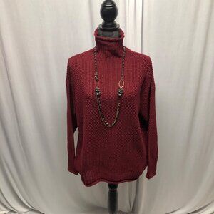 Maroon Mock Turtleneck Loose Knit Sweater Womens Size XL Long Sleeve Cozy NEW